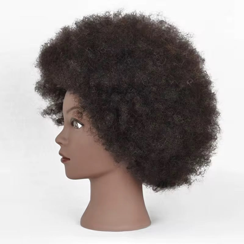 Professionelle Haarstyling-Puppe Afro Mannequin Kopf mit echtem Menschenhaar, kann Dauerwelle bleichen für Friseure, Studenten, Kosmetologie Tr - Afro Black Skin