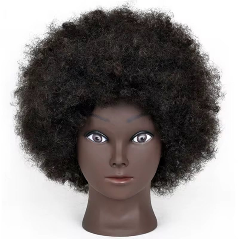 Professionelle Haarstyling-Puppe Afro Mannequin Kopf mit echtem Menschenhaar, kann Dauerwelle bleichen für Friseure, Studenten, Kosmetologie Tr - Afro Black Skin