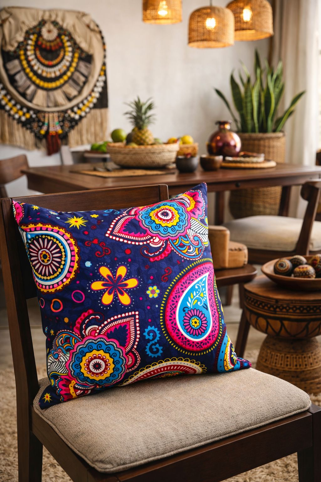 Afrikanischer Kissenbezug, Blue Pink Paisley