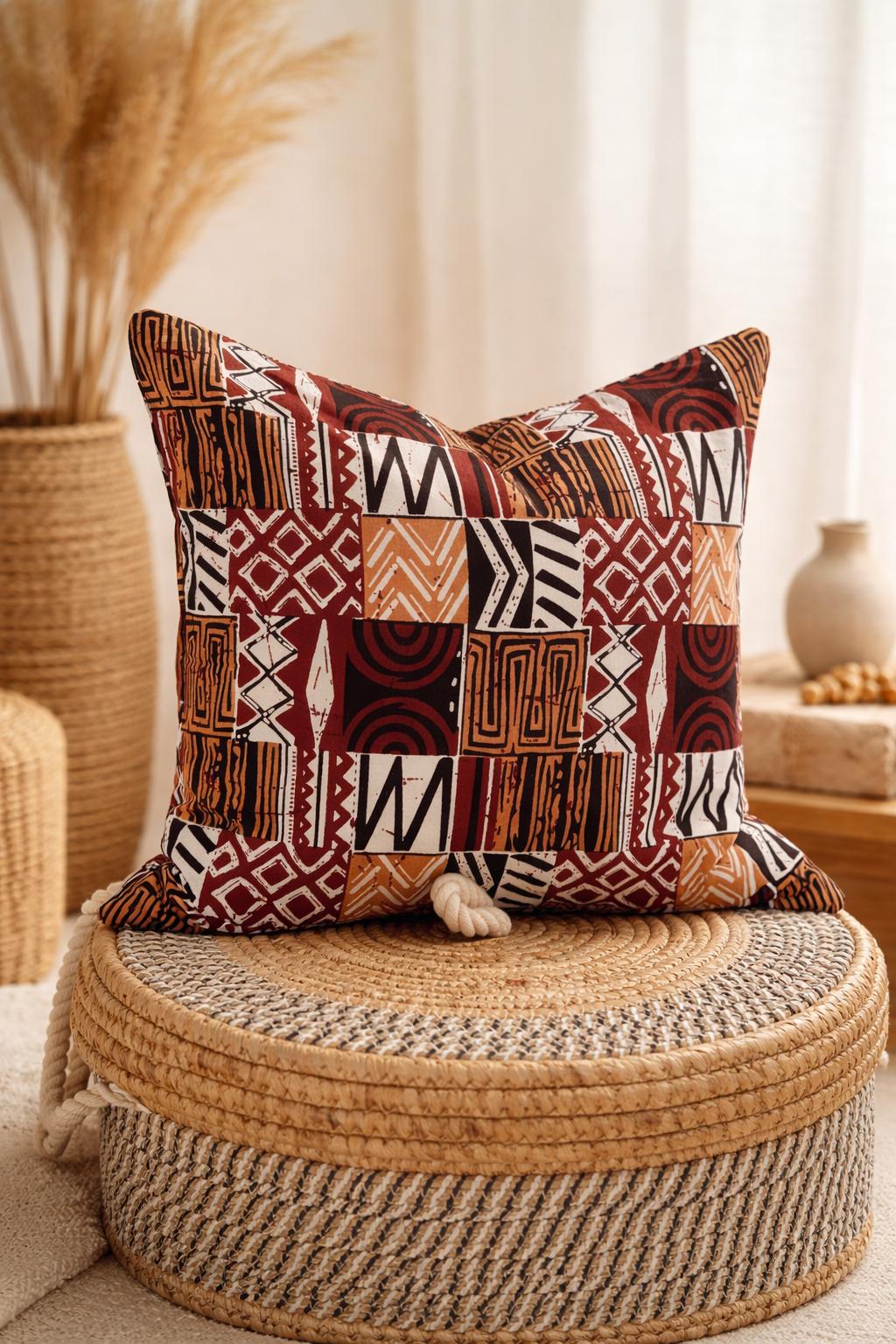 Afrikanischer Kissenbezug, Brown Bogolan Mosaic