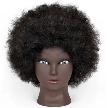Professionelle Haarstyling-Puppe Afro Mannequin Kopf mit echtem Menschenhaar, kann Dauerwelle bleichen für Friseure, Studenten, Kosmetologie Tr - Afro Black Skin