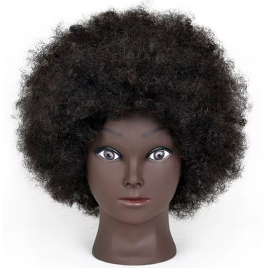 Professionelle Haarstyling-Puppe Afro Mannequin Kopf mit echtem Menschenhaar, kann Dauerwelle bleichen für Friseure, Studenten, Kosmetologie Tr - Afro Black Skin