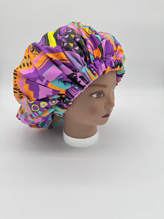 Afrikanischer Kente Print Schlafhaube, Pink / Purple