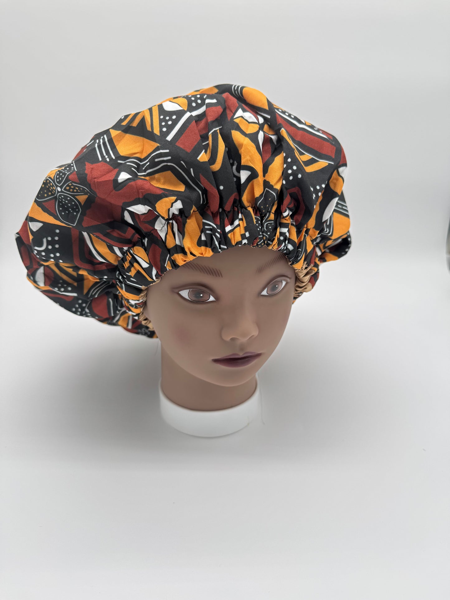 Afrikanischer Kente Print Schlafhaube, Bogolan Brown