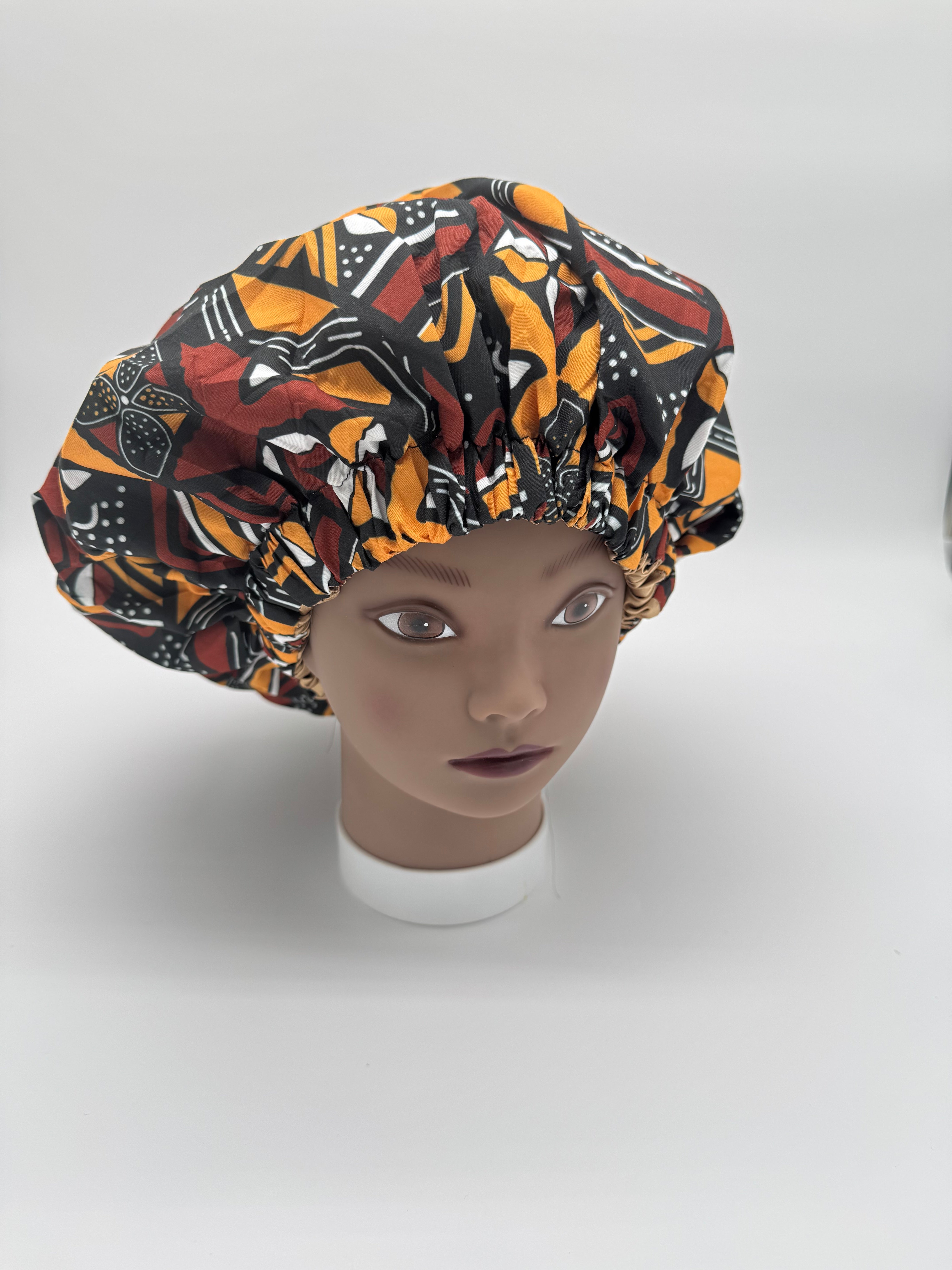 Afrikanischer Kente Print Schlafhaube, Bogolan Brown