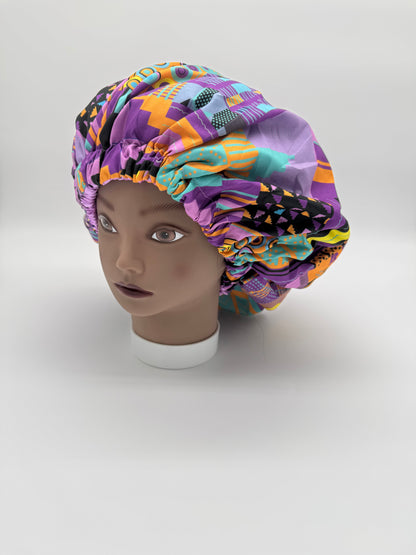 Afrikanischer Kente Print Schlafhaube, Pink / Purple