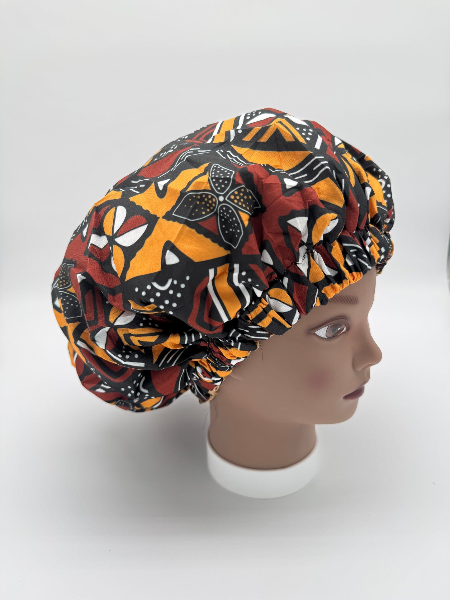 Afrikanischer Kente Print Schlafhaube, Bogolan Brown