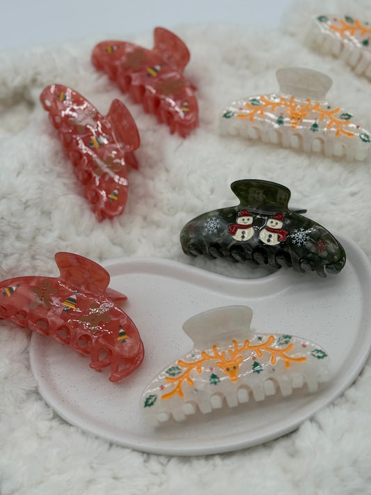 3 Stk. Weihnachtshaarklammern – Festliche Designs aus hochwertigem Acetat