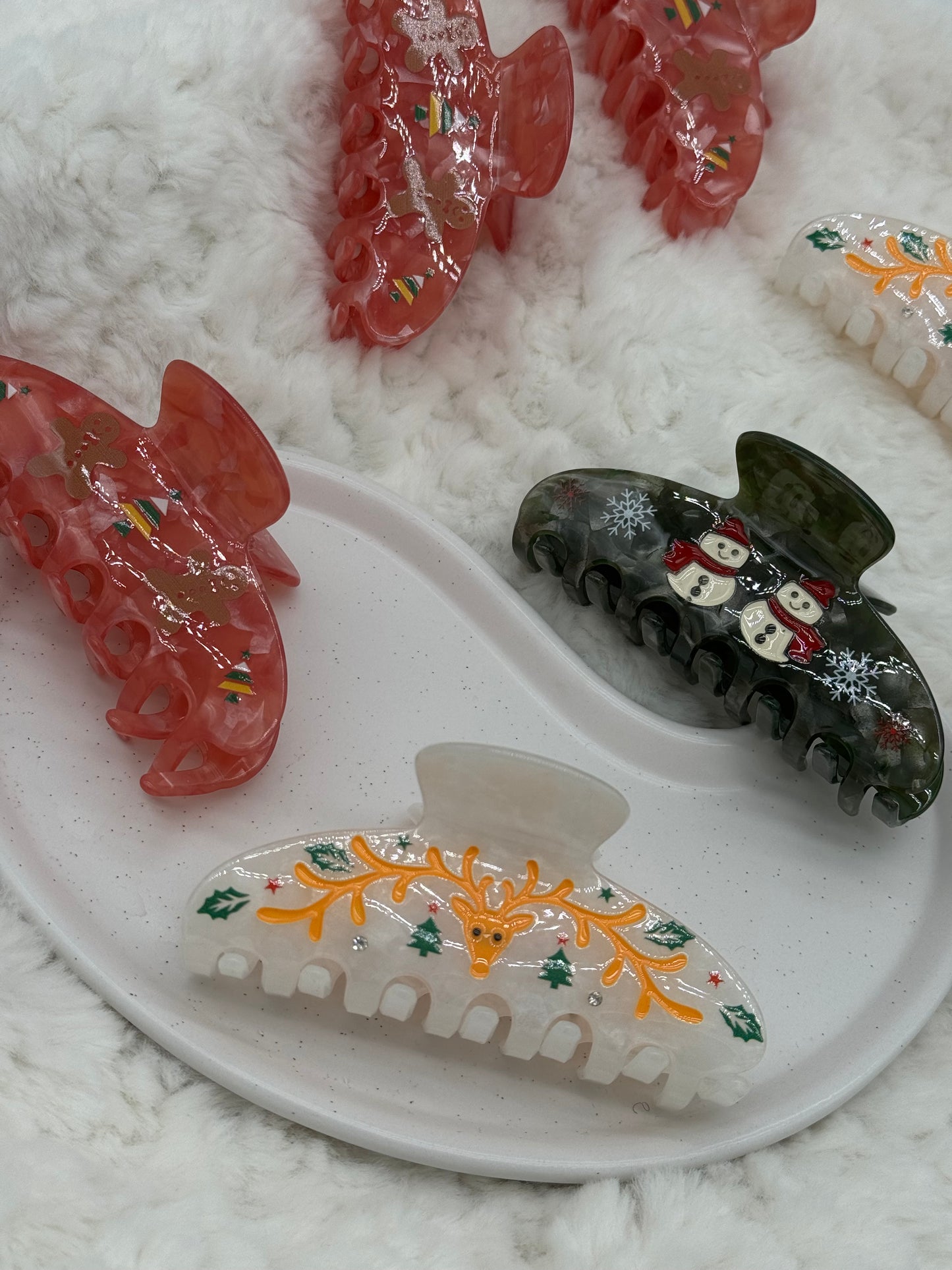 3 Stk. Weihnachtshaarklammern – Festliche Designs aus hochwertigem Acetat