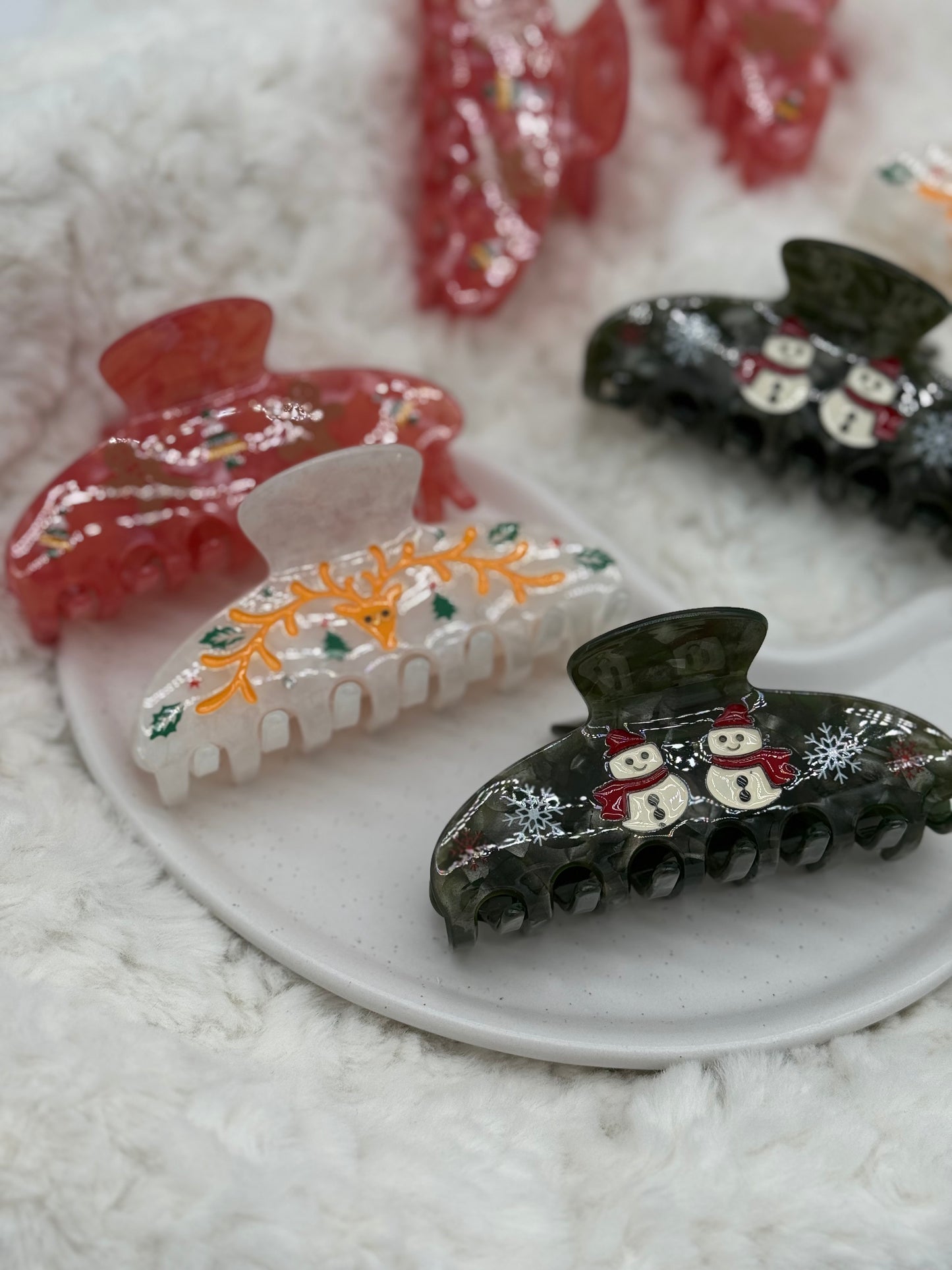 3 Stk. Weihnachtshaarklammern – Festliche Designs aus hochwertigem Acetat