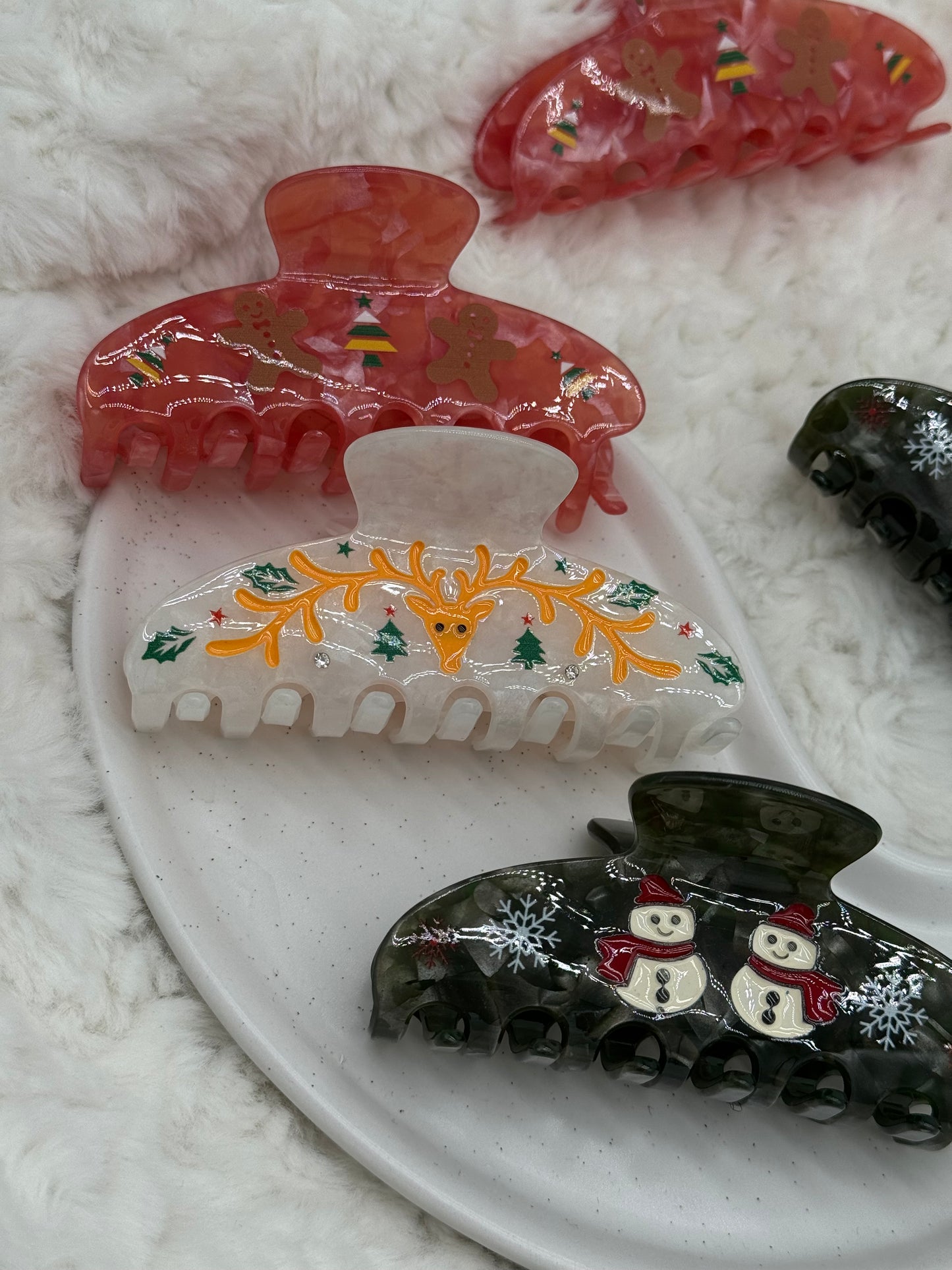 3 Stk. Weihnachtshaarklammern – Festliche Designs aus hochwertigem Acetat