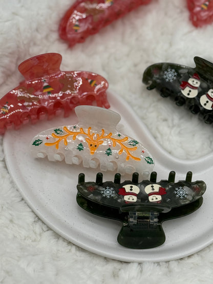 3 Stk. Weihnachtshaarklammern – Festliche Designs aus hochwertigem Acetat