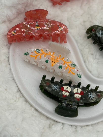 3 Stk. Weihnachtshaarklammern – Festliche Designs aus hochwertigem Acetat