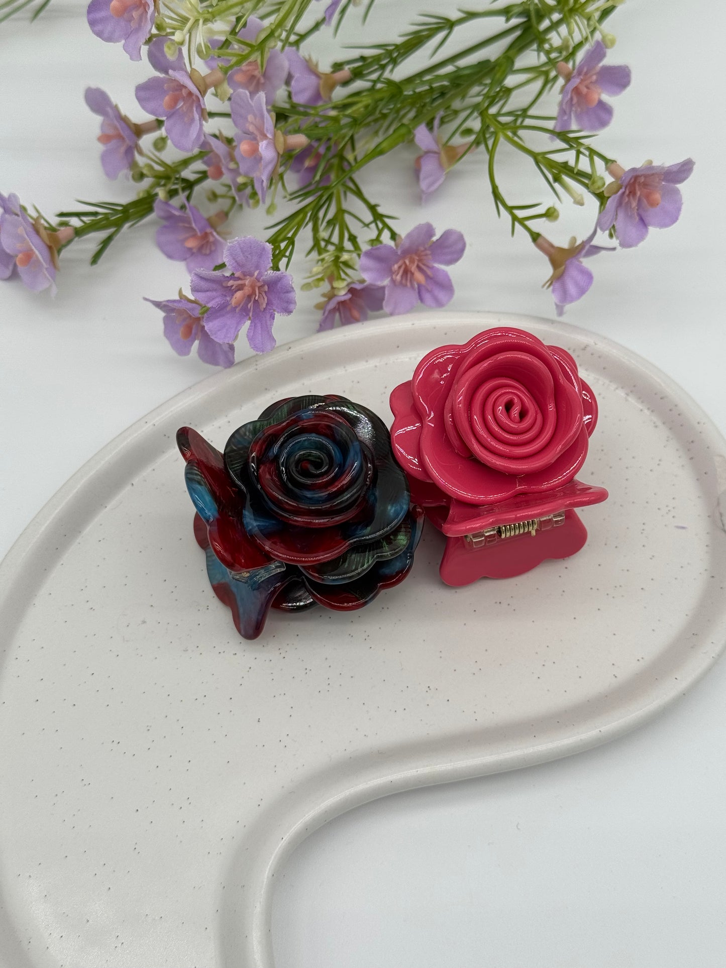 2 Stk. Haarklammern im Rosendesign – Hochwertiges Acetat für eleganten Halt