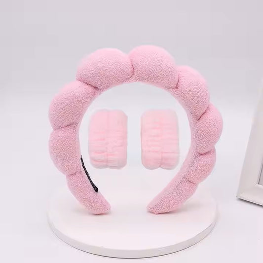 1 Stk. Yilibei Beliebte 3-teilige Sets Süße Handtücher Schwamm Spa Stirnband Handgelenk Wasch band Gesichts wasch set Hautpflege Make-up Spa Stirnbänder für Frauen